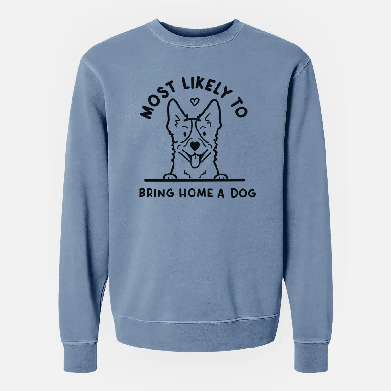 Most Likely to Bring Home a Dog - Heeler - Unisex Pigment Dyed Crew Sweatshirt Hoodie with Side Slits Relaxed Casual Most Likely to Bring Home a Dog - Heeler - Unisex Pigment Dyed Crew Sweatshirt Hoodie with Side Slits Relaxed Casual