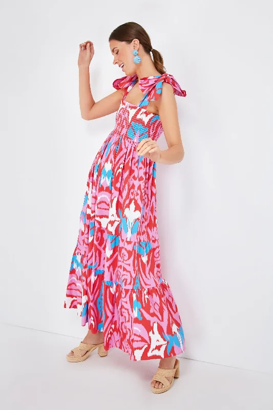 Exclusive Red Multi Tulip Ikat Kelly Dress Tunic Top Casual