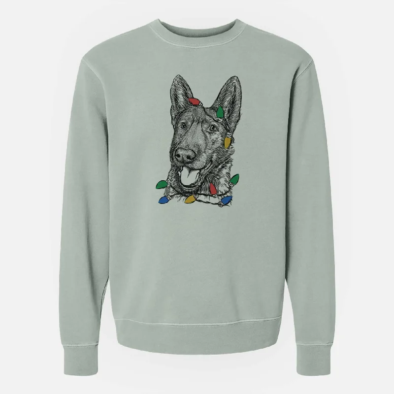 Christmas Lights Tena the German Shepherd - Unisex Pigment Dyed Crew Sweatshirt Hoodie with Lace Feminine Delicate Christmas Lights Tena the German Shepherd - Unisex Pigment Dyed Crew Sweatshirt Hoodie with Lace Feminine Delicate