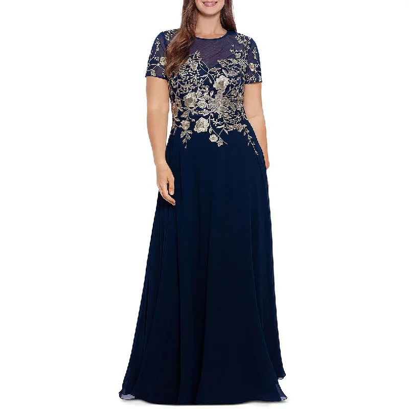Betsy & Adam Womens Plus Mesh Embroidered Evening Dress Casual Short Summer