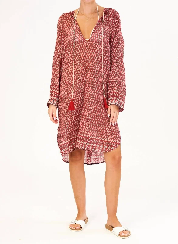 Mari Print Kaftan Dress In Red Tunics Ceremony elegant