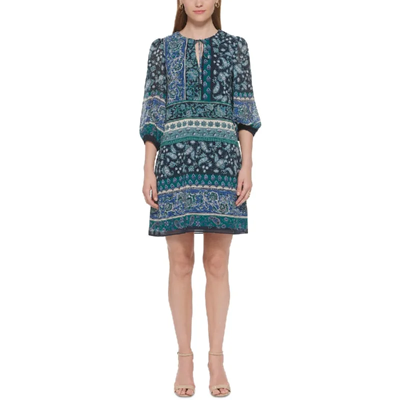 Womens Chiffon Tie Neck Shift Dress Tunics Bestseller popular