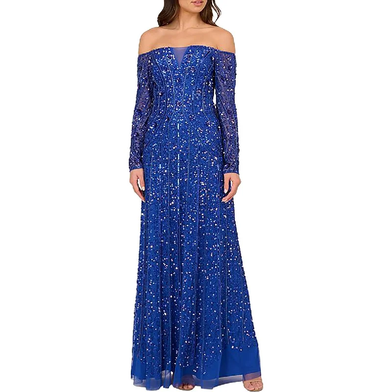 Womens Full Length Off-The-Shoulder Evening Dress Tunics Luxurious high-end
