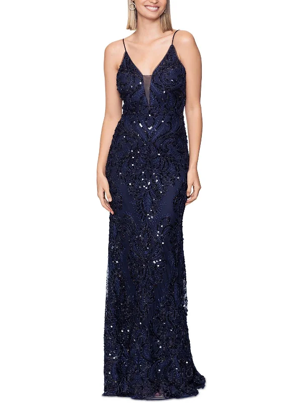 Womens Full Length Sequined Evening Dress Halter Neckline Beach