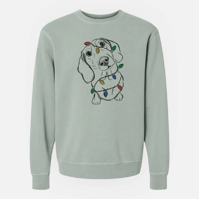 Christmas Lights Bill the Dachshund - Unisex Pigment Dyed Crew Sweatshirt Hoodie with Pattern Geometric Abstract Christmas Lights Bill the Dachshund - Unisex Pigment Dyed Crew Sweatshirt Hoodie with Pattern Geometric Abstract