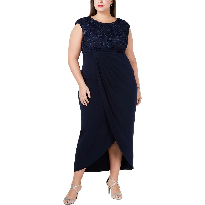 Connected Apparel Womens Plus Faux Wrap Soutache Evening Dress Tunics Stylish elegant