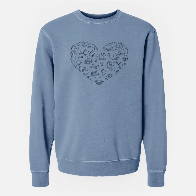 Heart Full of Books - Unisex Pigment Dyed Crew Sweatshirt Hoodie with Hem Raw Edge Edgy Unfinished Heart Full of Books - Unisex Pigment Dyed Crew Sweatshirt Hoodie with Hem Raw Edge Edgy Unfinished