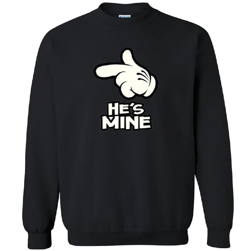 Zexpa Apparelâ„¢ He's Mine Unisex Crewneck Cartoon Hand Couple Matching Valentine Sweatshirt Hoodie with Hem Frayed Vintage Worn Zexpa Apparelâ„¢ He's Mine Unisex Crewneck Cartoon Hand Couple Matching Valentine Sweatshirt Hoodie with Hem Frayed Vintage Worn