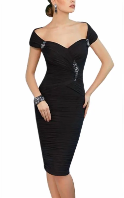Ruched Cocktail Dress In Black Tunics Winter warm