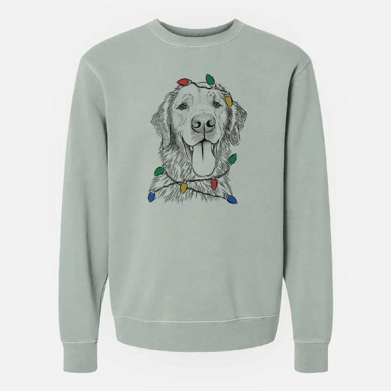 Christmas Lights Oliver Tredup the Golden Retriever - Unisex Pigment Dyed Crew Sweatshirt Hoodie with Strings Custom Fit Adjustable Christmas Lights Oliver Tredup the Golden Retriever - Unisex Pigment Dyed Crew Sweatshirt Hoodie with Strings Custom Fit Adjustable
