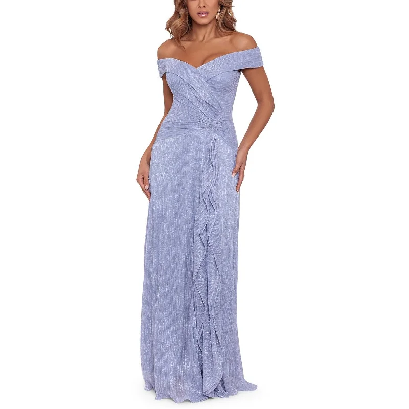 Xscape Womens Metallic Ruffled Evening Dress Tunics Velvet soft