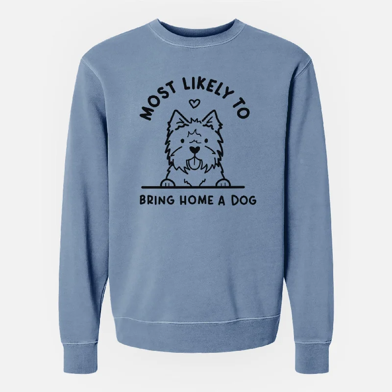 Most Likely to Bring Home a Dog - West Highland Terrier - Unisex Pigment Dyed Crew Sweatshirt Hoodie with Toggle Buttons Decorative Unique Most Likely to Bring Home a Dog - West Highland Terrier - Unisex Pigment Dyed Crew Sweatshirt Hoodie with Toggle Buttons Decorative Unique