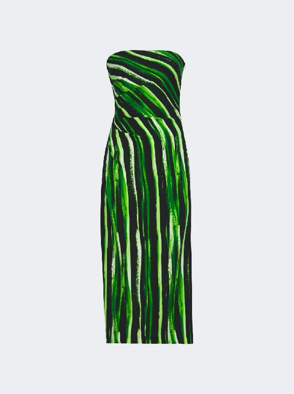 Proenza Schouler Painted Stripe Strapless Dress GREEN Tunics Cozy soft