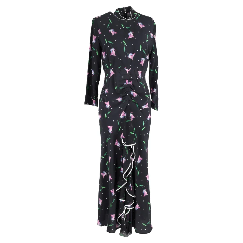 Rixo Gabriele Printed Midi Ruffle Dress in Multicolor Viscose Halter Neckline Beach