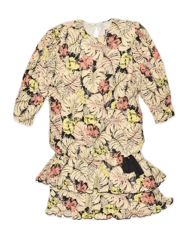 YESSICA Womens 3/4 Sleeve Drop Waist Dress EU 38 Medium Beige Floral Tunics Wedding white