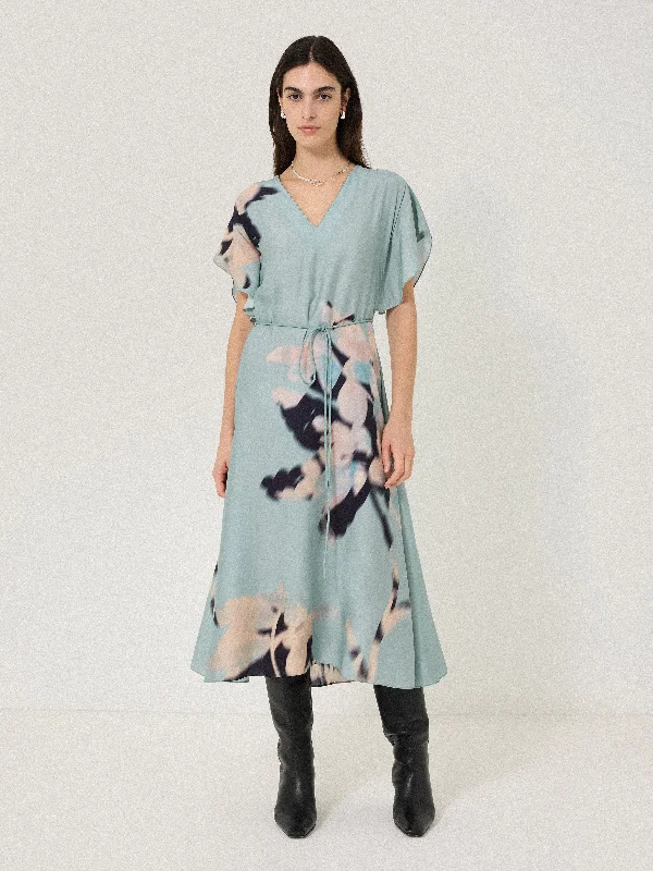 Floral Drift Silk Blend Dress | Blue Tunics Mesh breathable