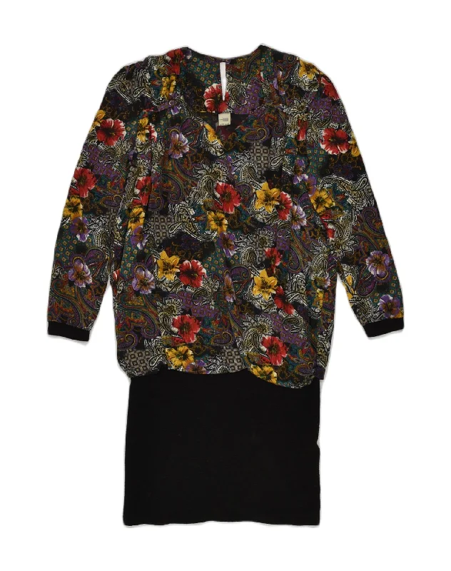 VINTAGE Womens Drop Waist Dress UK 18 XL Multicoloured Floral Polyester Tunics Fleece cozy