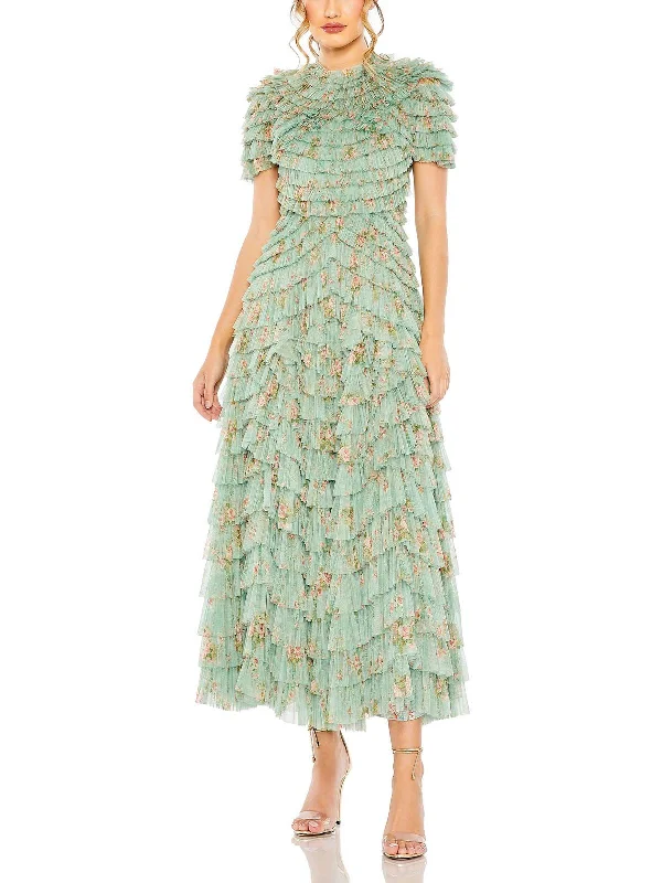 Plus Womens Floral Ruffled Evening Dress Tunics Timeless classic