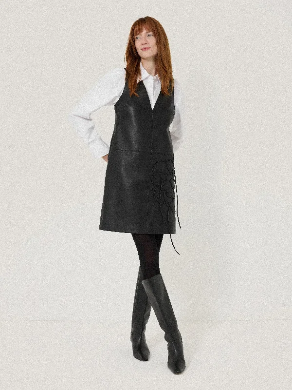 Bleeker Leather Applique Dress | Black Tunics Polka dots