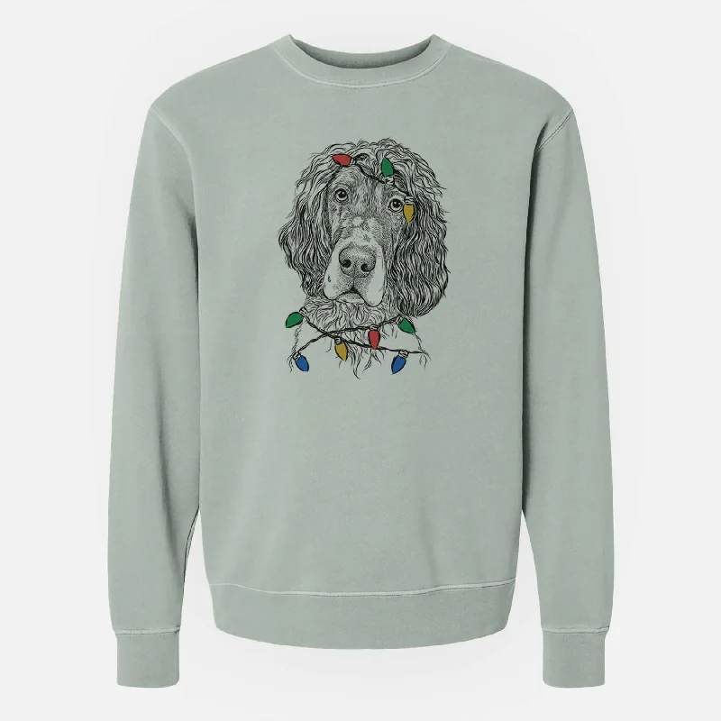 Christmas Lights Sir Rexford the Blue Belton English Setter - Unisex Pigment Dyed Crew Sweatshirt Hoodie with Ribbed Hem Stretchable Secure Christmas Lights Sir Rexford the Blue Belton English Setter - Unisex Pigment Dyed Crew Sweatshirt Hoodie with Ribbed Hem Stretchable Secure