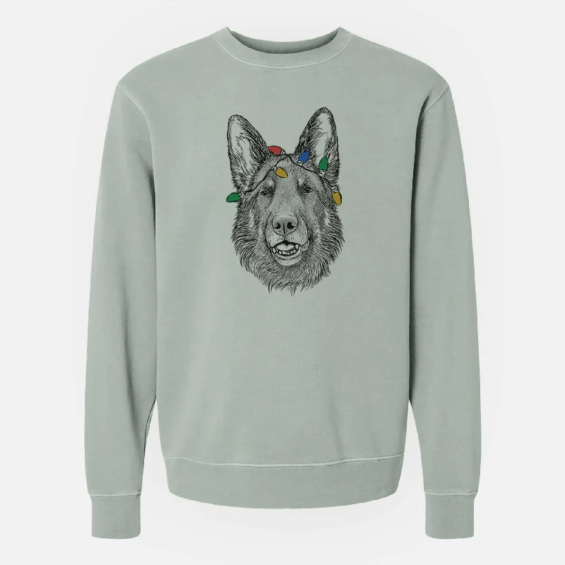 Christmas Lights Sammie the German Shepherd - Unisex Pigment Dyed Crew Sweatshirt Hoodie with Elastic Cuffs Stretchable Comfortable Christmas Lights Sammie the German Shepherd - Unisex Pigment Dyed Crew Sweatshirt Hoodie with Elastic Cuffs Stretchable Comfortable
