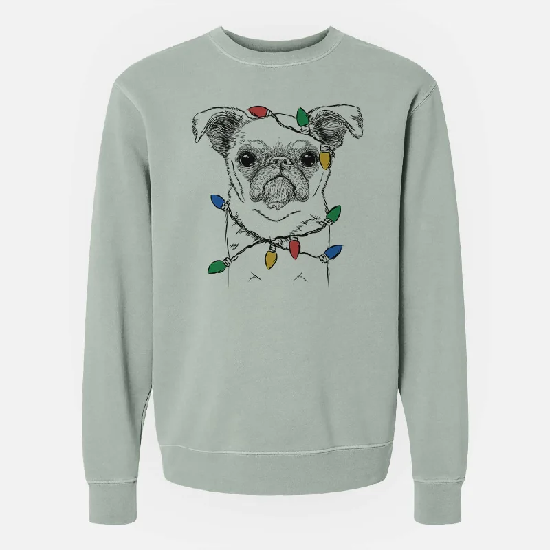Christmas Lights Petit Penny the Brussels Griffon - Unisex Pigment Dyed Crew Sweatshirt Hoodie with Hem Frayed Vintage Worn Christmas Lights Petit Penny the Brussels Griffon - Unisex Pigment Dyed Crew Sweatshirt Hoodie with Hem Frayed Vintage Worn