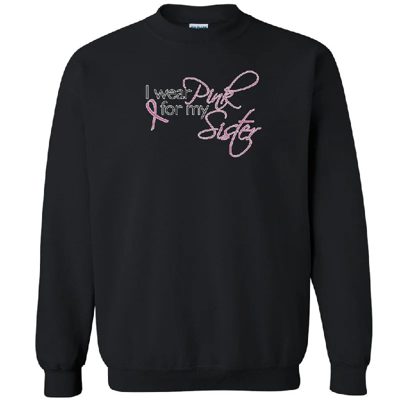 Zexpa Apparelâ„¢ I Wear Pink For My Sister Unisex Crewneck Breast Cancer Month Sweatshirt Hoodie with Snap Buttons Easy Quick Zexpa Apparelâ„¢ I Wear Pink For My Sister Unisex Crewneck Breast Cancer Month Sweatshirt Hoodie with Snap Buttons Easy Quick