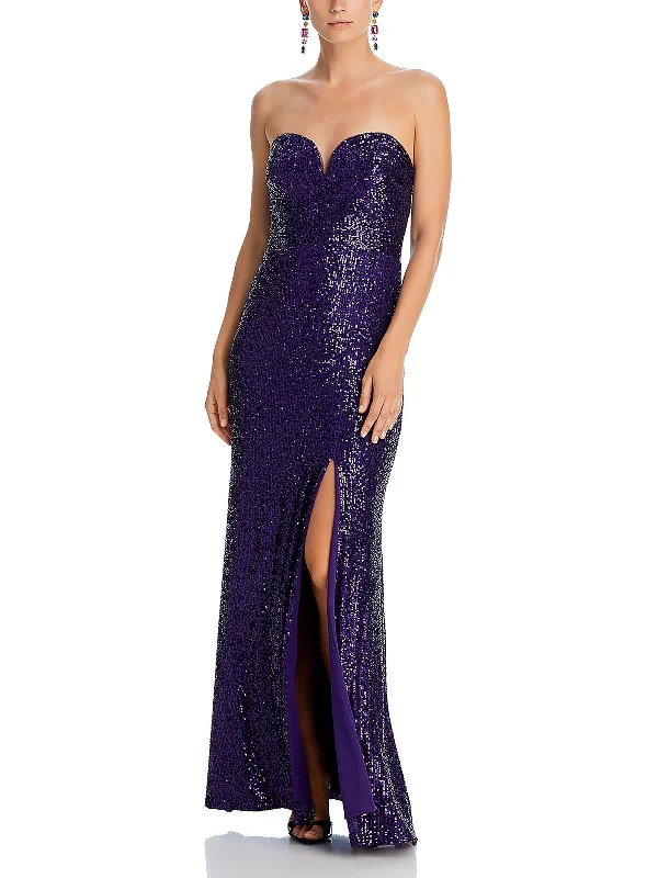 Womens Sequined Strapless Evening Dress Tunics Leisure comfortable