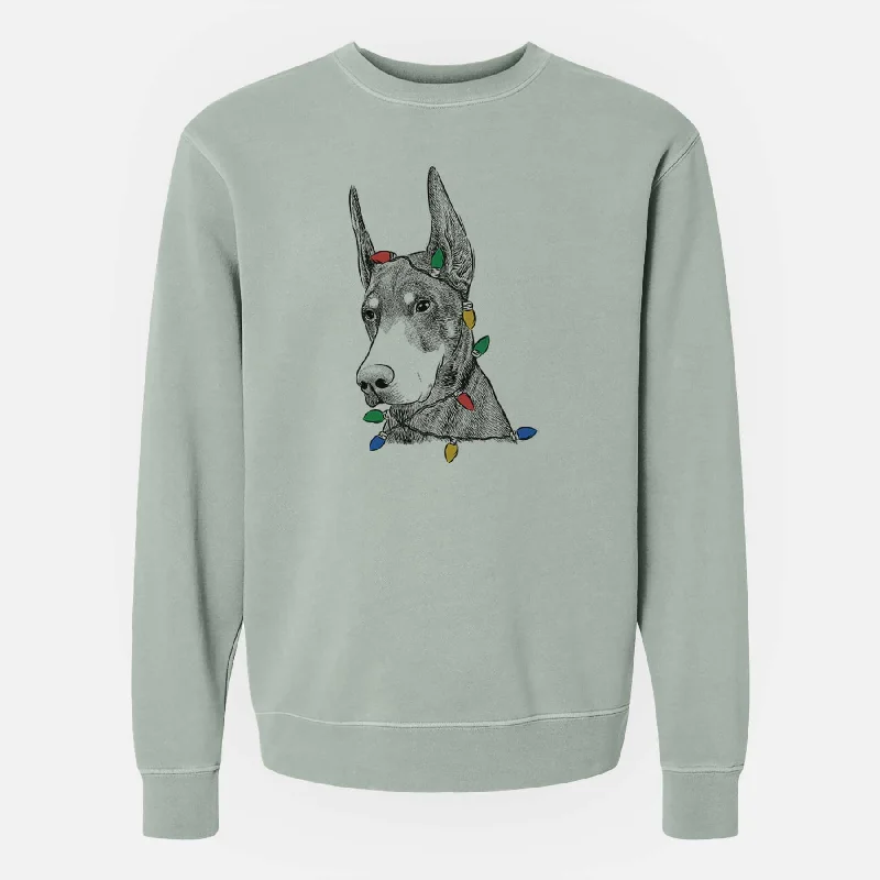 Christmas Lights Sunny the Doberman Pinscher - Unisex Pigment Dyed Crew Sweatshirt Hoodie with Crew Neck Simple Timeless Christmas Lights Sunny the Doberman Pinscher - Unisex Pigment Dyed Crew Sweatshirt Hoodie with Crew Neck Simple Timeless