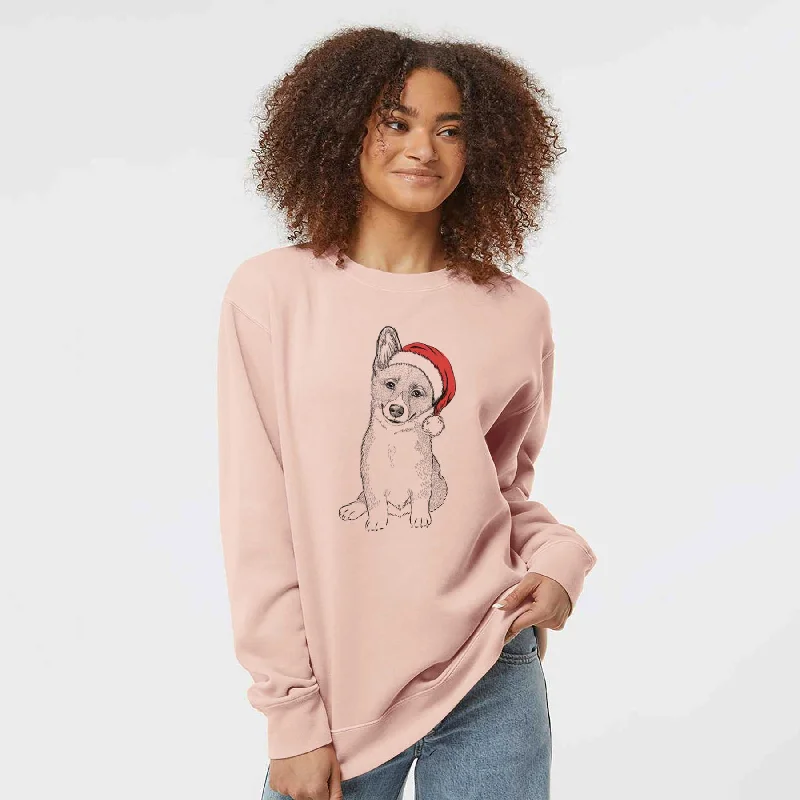 Santa Toby the Corgi Puppy - Unisex Pigment Dyed Crew Sweatshirt Hoodie with Stripes Bold Sporty Santa Toby the Corgi Puppy - Unisex Pigment Dyed Crew Sweatshirt Hoodie with Stripes Bold Sporty