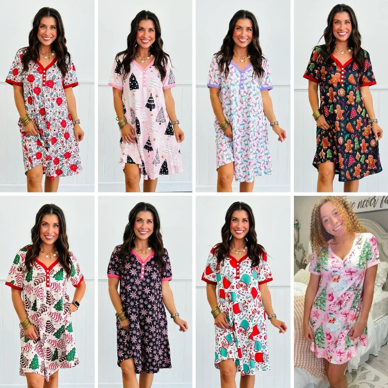 PREORDER: The Comfiest Holiday Sleep Dress in Eight Prints Tunics Long Elegant