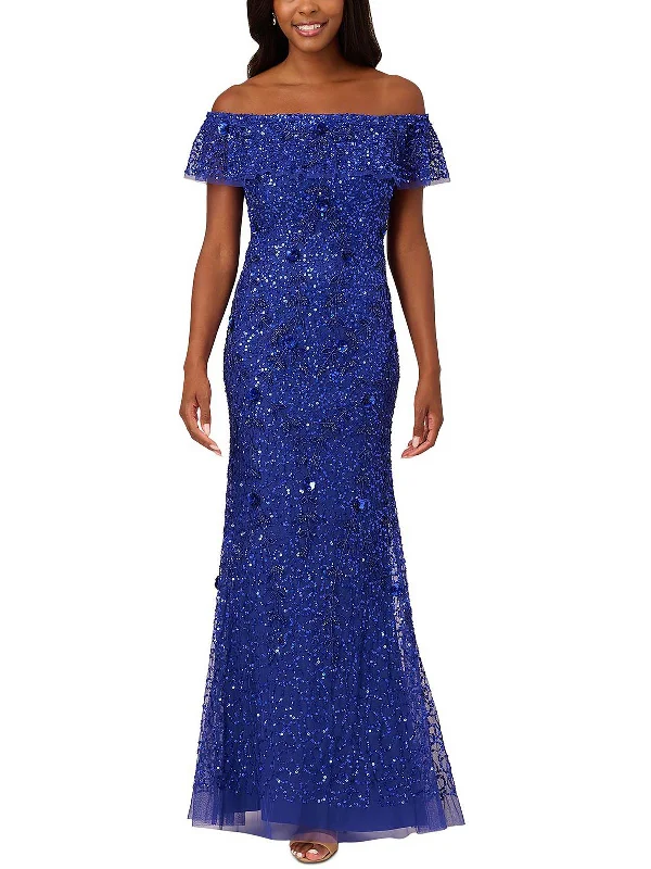 Womens Embellished Off-The-Shoulder Evening Dress Tunics Polka dots