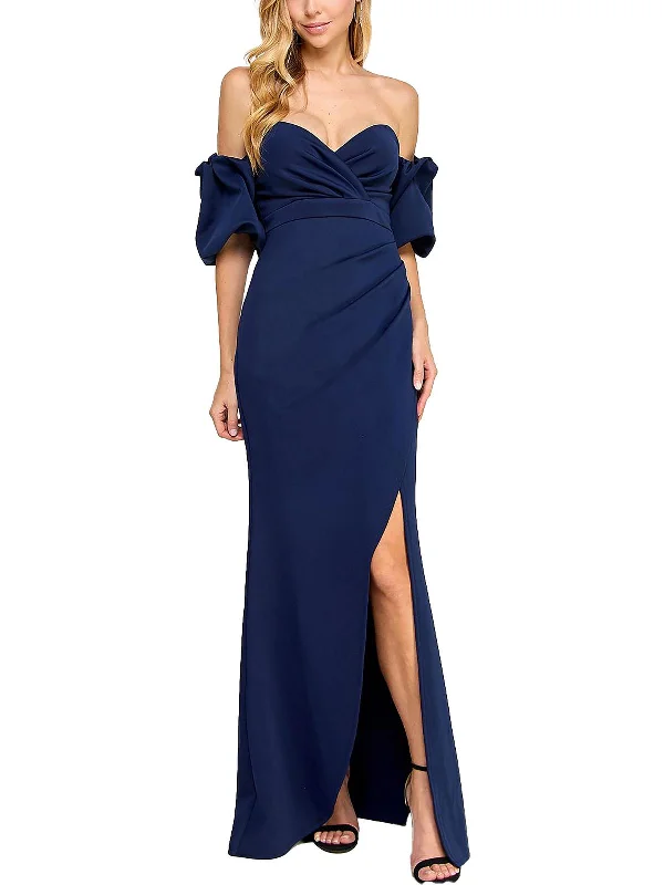 Juniors Womens Off-The-Shoulder Ruched Evening Dress Tunics Mesh breathable