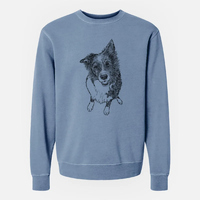 Doodled Koa the Border Collie - Unisex Pigment Dyed Crew Sweatshirt Hoodie with Reflective Safety Nightwear Doodled Koa the Border Collie - Unisex Pigment Dyed Crew Sweatshirt Hoodie with Reflective Safety Nightwear