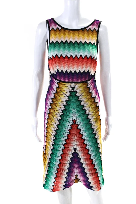 Missoni Orange Label Womens Chevron Stripes A Line Dress Multi Colored Crew Neckline Sporty