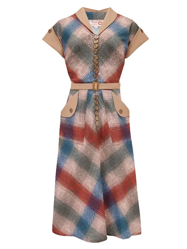 Vintage Style Muted Check Dress Contrast Detail Tunics Short Trendy