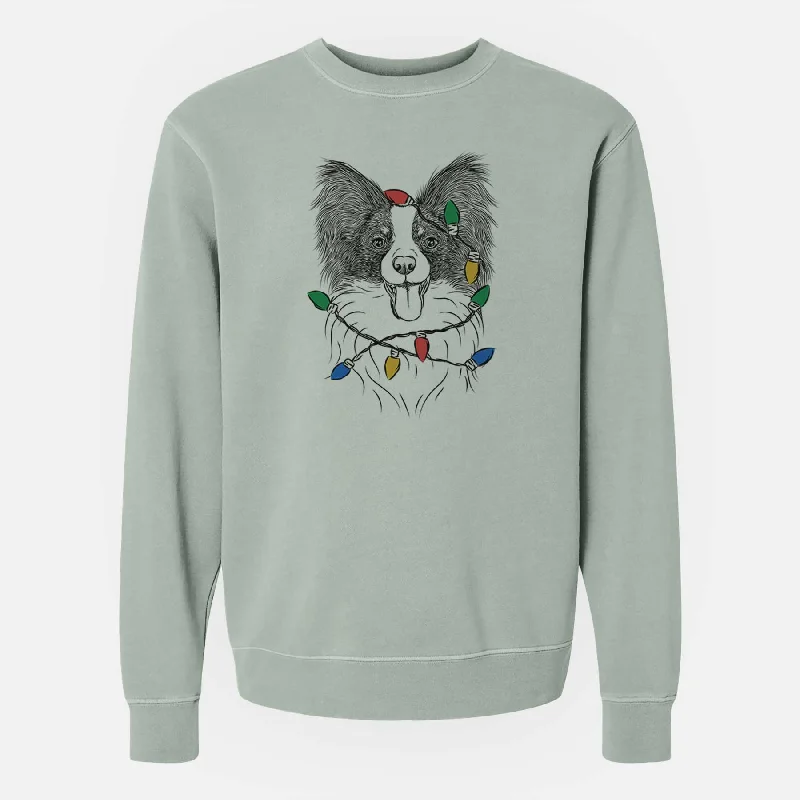 Christmas Lights Patrick the Papillon - Unisex Pigment Dyed Crew Sweatshirt Cotton Hoodie Fleece Lining Warmth Christmas Lights Patrick the Papillon - Unisex Pigment Dyed Crew Sweatshirt Cotton Hoodie Fleece Lining Warmth