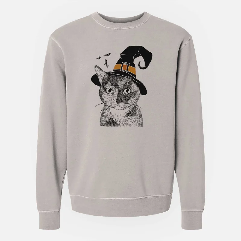 Witch Spooky Kitty the Tortoiseshell Cat - Unisex Pigment Dyed Crew Sweatshirt Hoodie with Pastel Soft Subtle Witch Spooky Kitty the Tortoiseshell Cat - Unisex Pigment Dyed Crew Sweatshirt Hoodie with Pastel Soft Subtle