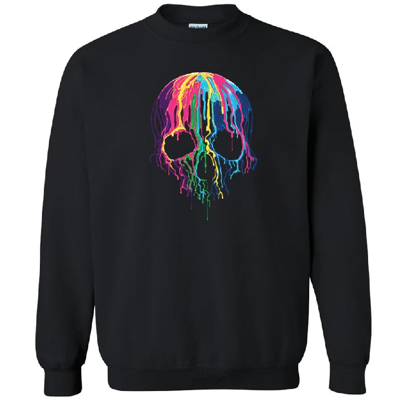 Zexpa Apparelâ„¢ Melting Skull Neon Unisex Crewneck Colorful Day Of Dead Muertos Sweatshirt Hoodie with Rhinestones Sparkly Elegant