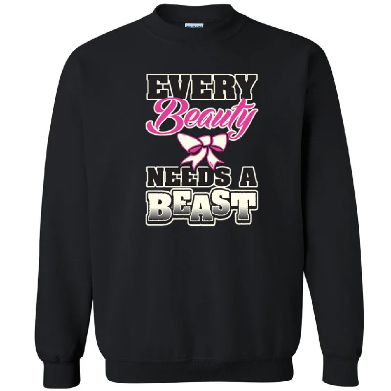 Zexpa Apparelâ„¢ Every Beauty Needs a Beast Unisex Crewneck Couple Matching Sweatshirt Hoodie with Frayed Bohemian Relaxed Zexpa Apparelâ„¢ Every Beauty Needs a Beast Unisex Crewneck Couple Matching Sweatshirt Hoodie with Frayed Bohemian Relaxed