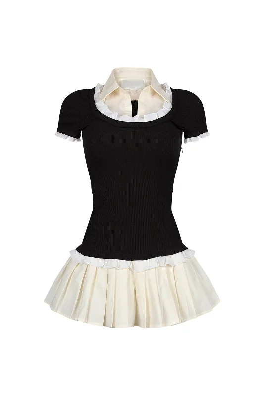 Polina Ribbed Poplin Pleated Combo Dress Tunics Trendy modern