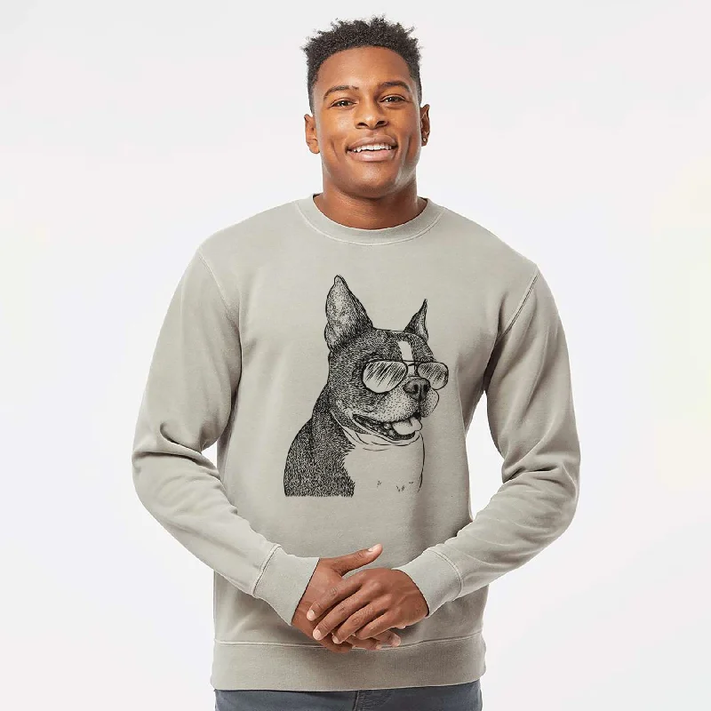 Aviator Ralphie the Boston Terrier - Unisex Pigment Dyed Crew Sweatshirt Hoodie with Toggle Buttons Decorative Unique Aviator Ralphie the Boston Terrier - Unisex Pigment Dyed Crew Sweatshirt Hoodie with Toggle Buttons Decorative Unique