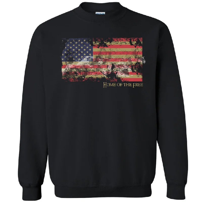 Zexpa Apparelâ„¢ Home Of Free Unisex Crewneck Old Distressed Flag 4th of July Sweatshirt Hoodie with Hem Elastic Stretchable Comfortable Zexpa Apparelâ„¢ Home Of Free Unisex Crewneck Old Distressed Flag 4th of July Sweatshirt Hoodie with Hem Elastic Stretchable Comfortable