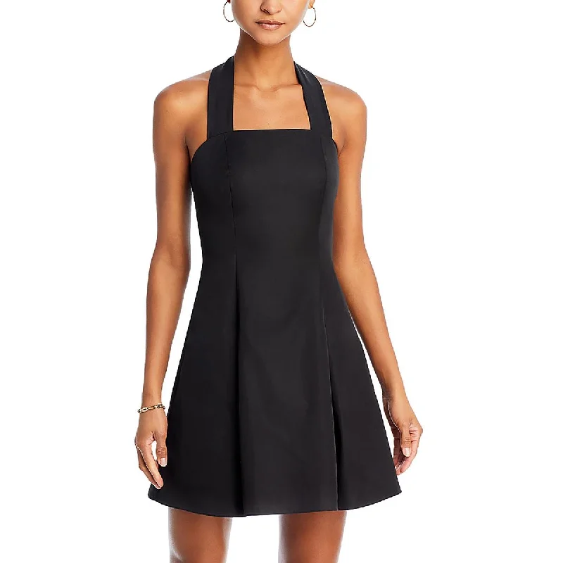 Womens Mini Pleated Halter Dress Turtleneck Warm Winter