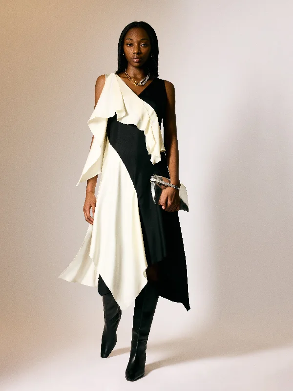 Sculptural Silk Twill Dress | Monochrome Tunics Handmade artisanal