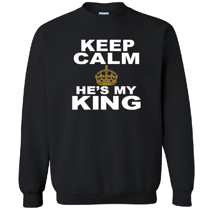 Zexpa Apparelâ„¢ Keep Calm He's My King Unisex Crewneck Couple Matching Gift Love Sweatshirt Hoodie with Rolled Sleeves Casual Relaxed Zexpa Apparelâ„¢ Keep Calm He's My King Unisex Crewneck Couple Matching Gift Love Sweatshirt Hoodie with Rolled Sleeves Casual Relaxed