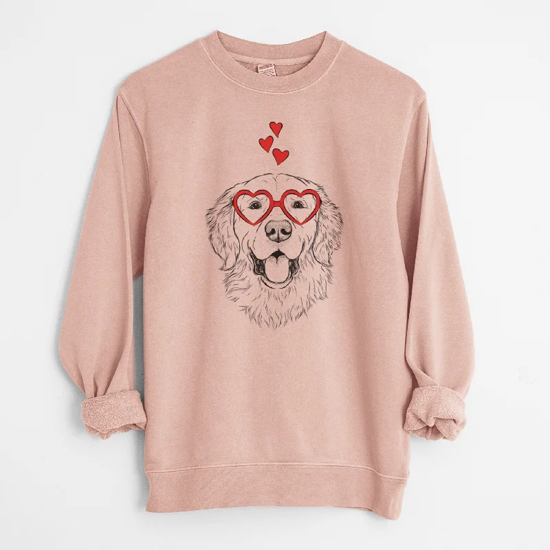 Valentine Sam the Golden Retriever - Unisex Pigment Dyed Crew Sweatshirt Hoodie with Strings Custom Fit Adjustable Valentine Sam the Golden Retriever - Unisex Pigment Dyed Crew Sweatshirt Hoodie with Strings Custom Fit Adjustable