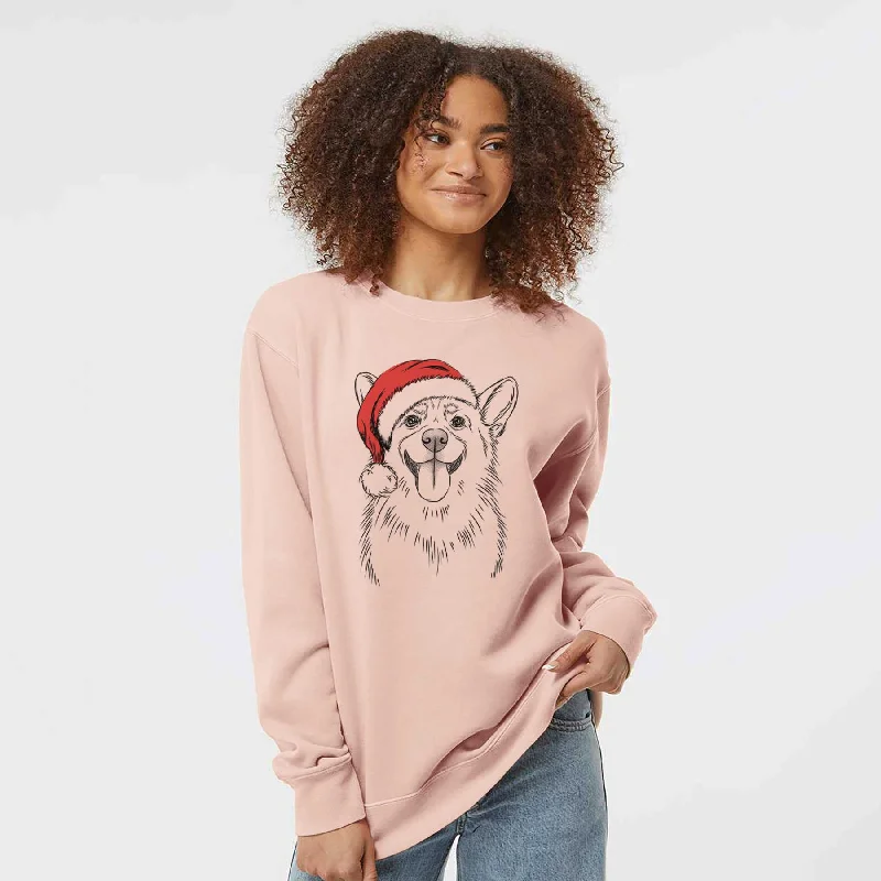 Santa Porter the Pembroke Welsh Corgi - Unisex Pigment Dyed Crew Sweatshirt Hoodie with Back Slit Movement Comfort Santa Porter the Pembroke Welsh Corgi - Unisex Pigment Dyed Crew Sweatshirt Hoodie with Back Slit Movement Comfort