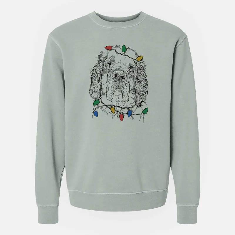 Christmas Lights Sully the Clumber Spaniel - Unisex Pigment Dyed Crew Sweatshirt Hoodie with Fur Luxurious Winter Christmas Lights Sully the Clumber Spaniel - Unisex Pigment Dyed Crew Sweatshirt Hoodie with Fur Luxurious Winter