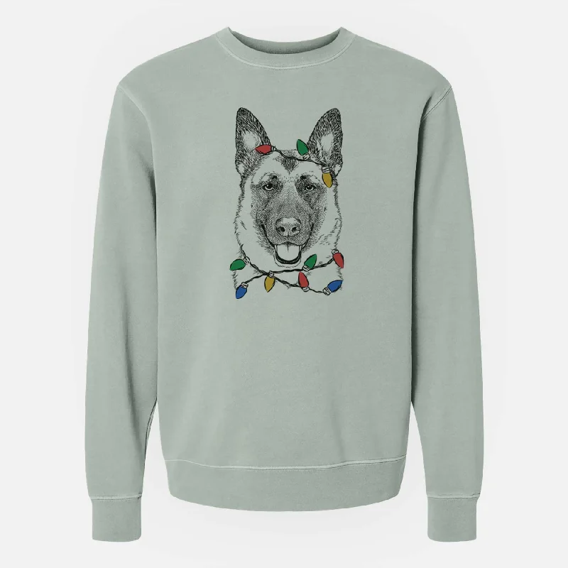 Christmas Lights Trooper the German Shepherd - Unisex Pigment Dyed Crew Sweatshirt Hoodie with Pattern Geometric Abstract Christmas Lights Trooper the German Shepherd - Unisex Pigment Dyed Crew Sweatshirt Hoodie with Pattern Geometric Abstract